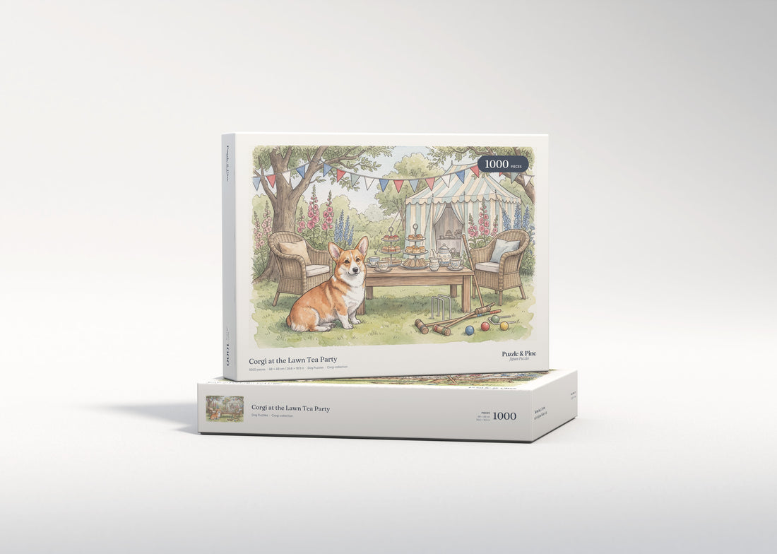 Corgi at the Lawn Tea Party jigsaw puzzle - gift box