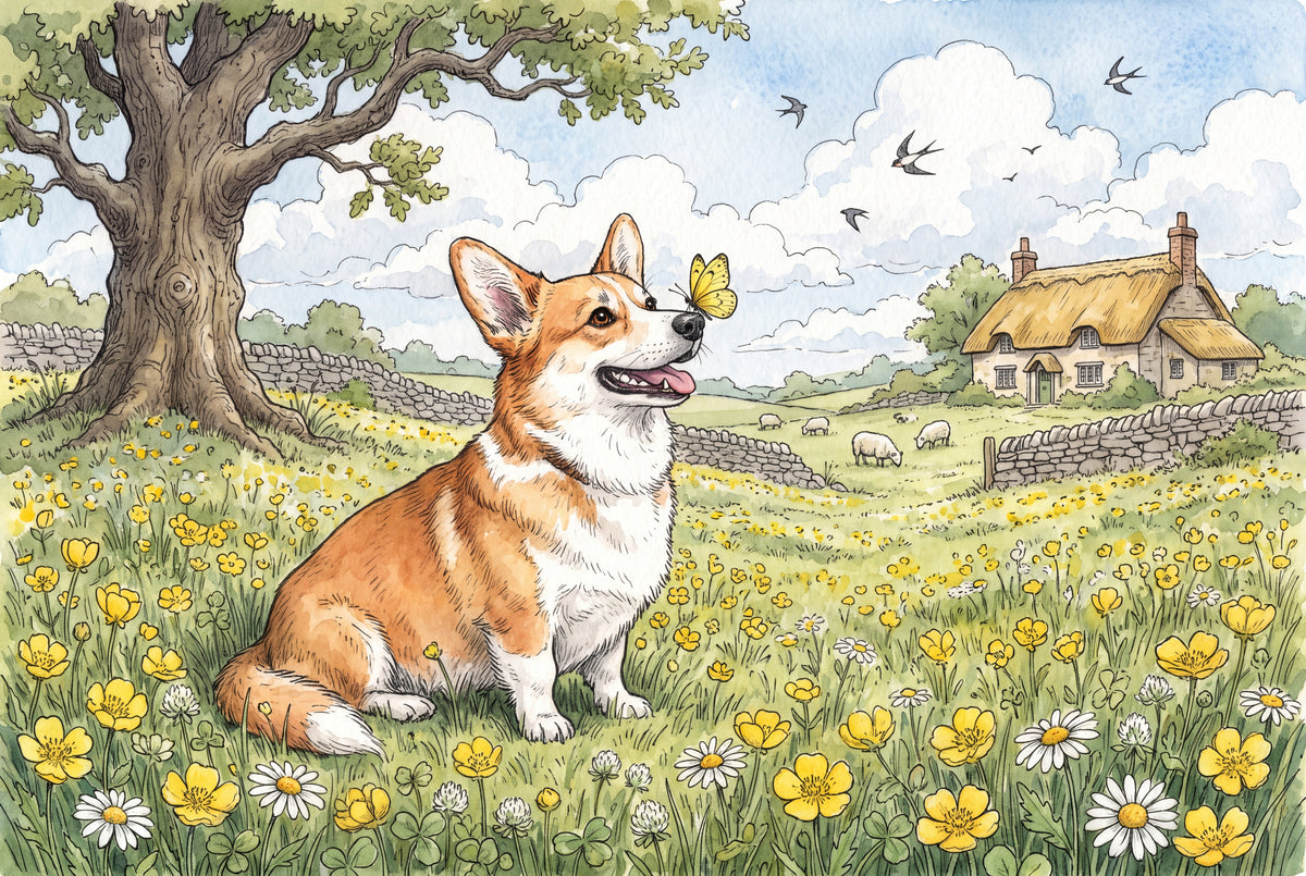 Corgi in the Buttercup Meadow jigsaw puzzle