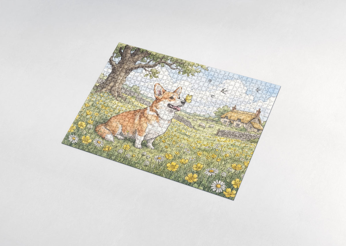 Corgi in the Buttercup Meadow jigsaw puzzle - assembled puzzle