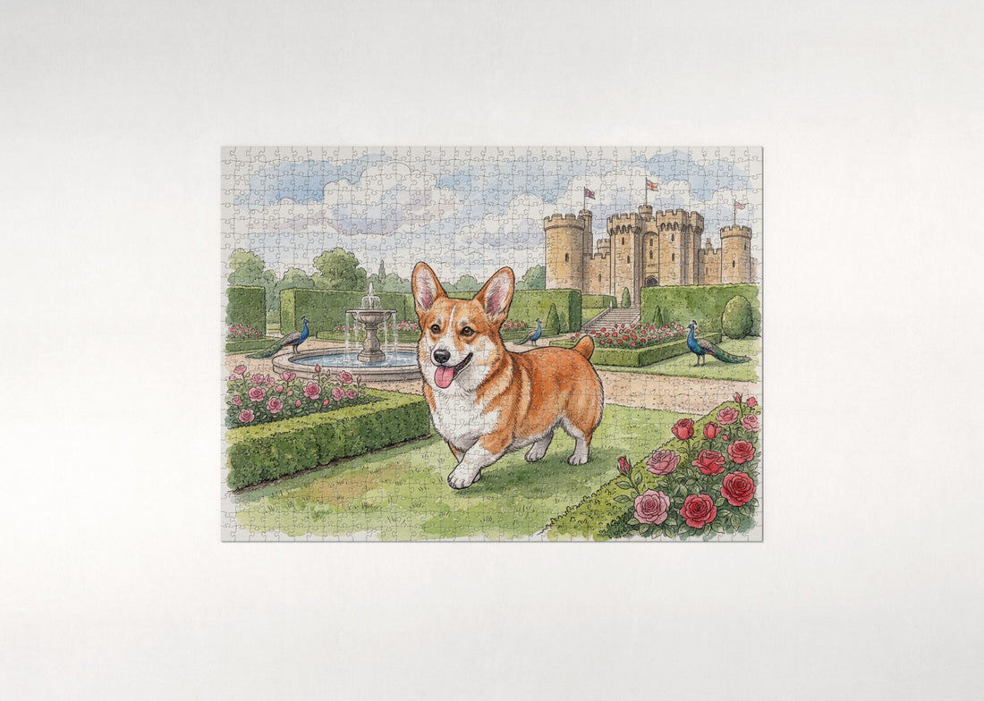 Corgi in the Castle Garden jigsaw puzzle - gift box