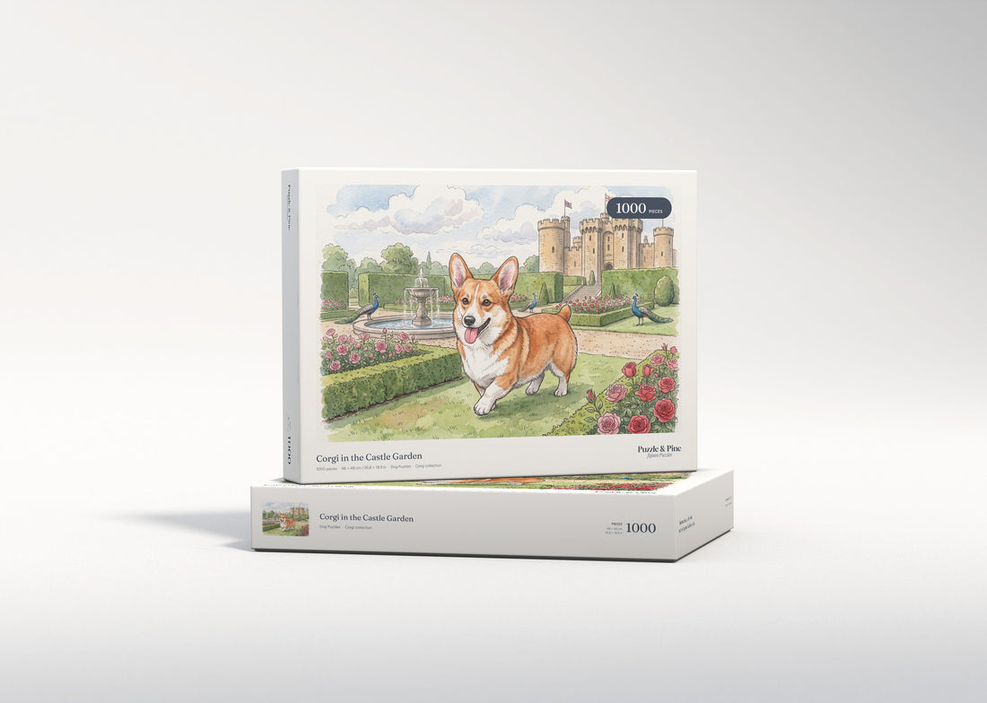 Corgi in the Castle Garden jigsaw puzzle - gift box