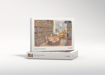 Corgi in the Cozy Bookshop jigsaw puzzle - gift box