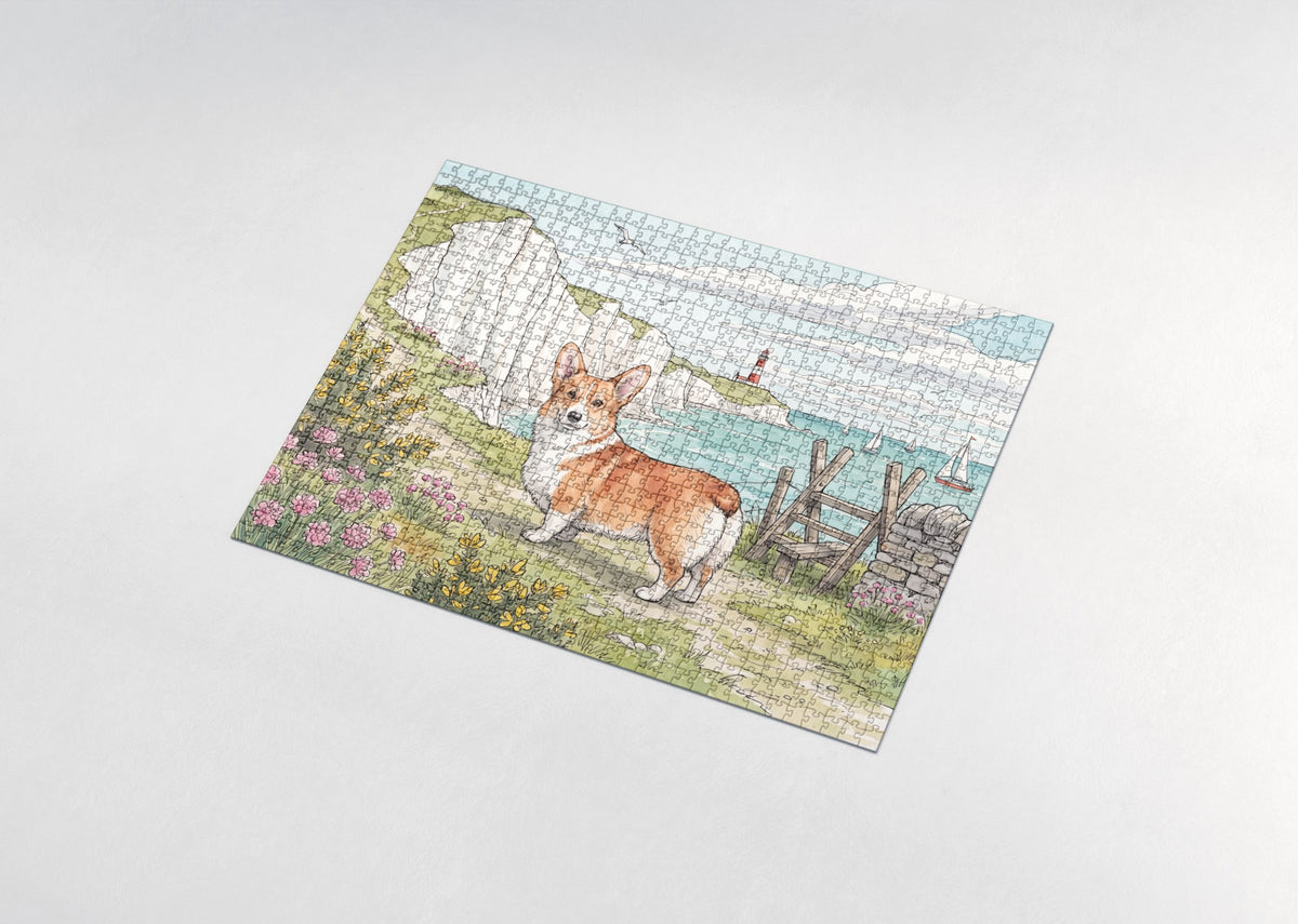 Corgi on the Seaside Cliff Walk jigsaw puzzle - assembled puzzle