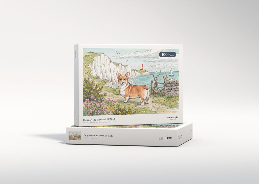 Corgi on the Seaside Cliff Walk jigsaw puzzle - gift box