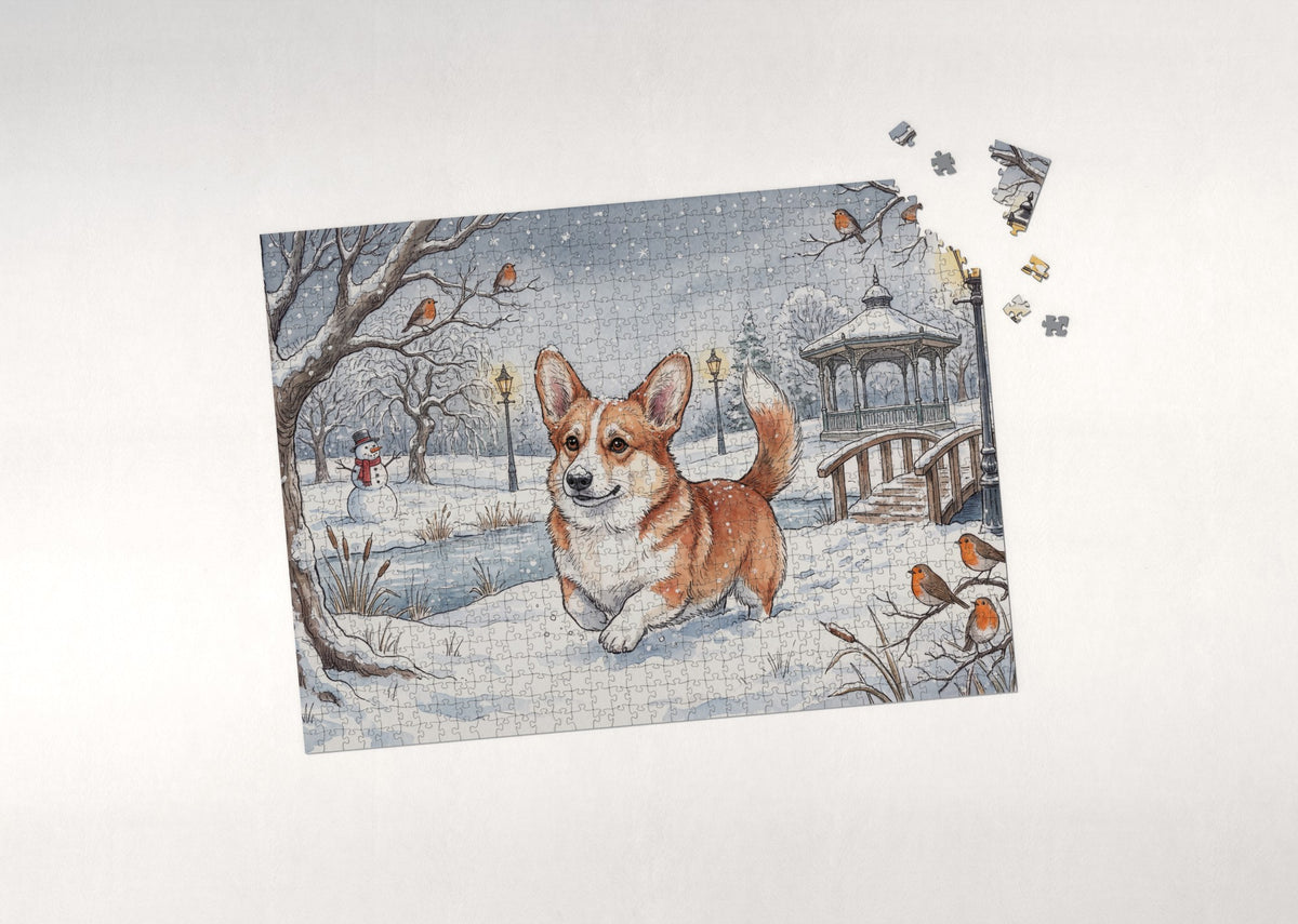 Corgi Snow Day in the Park jigsaw puzzle - puzzle with loose pieces