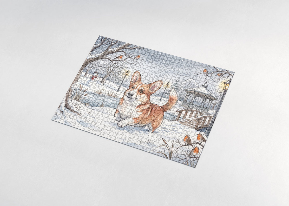Corgi Snow Day in the Park jigsaw puzzle - assembled puzzle