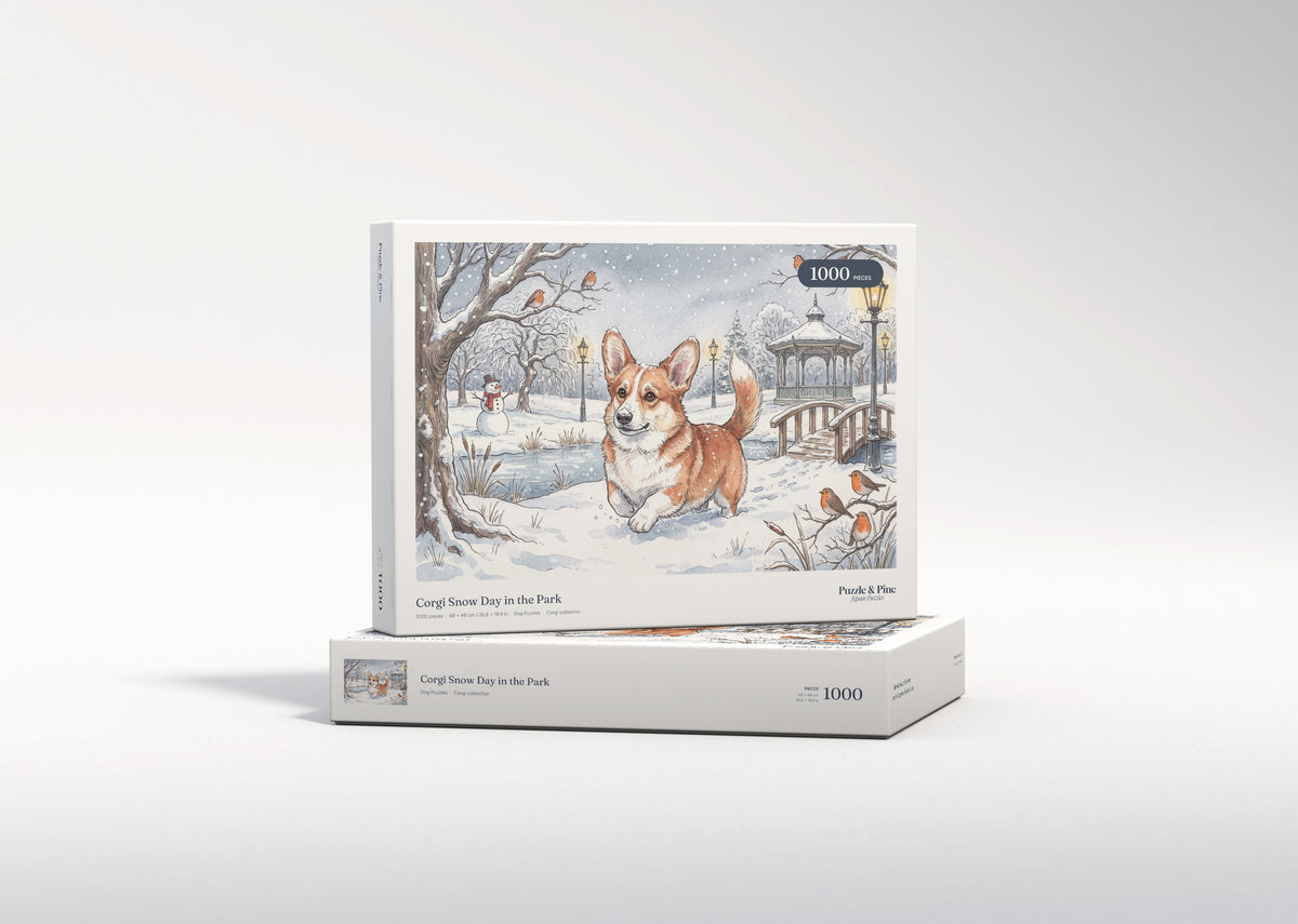Corgi Snow Day in the Park jigsaw puzzle - gift box