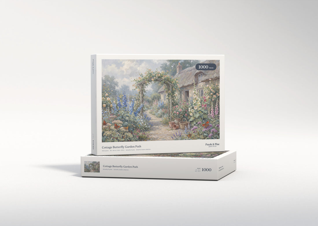 Cottage Butterfly Garden Path jigsaw puzzle - gift box