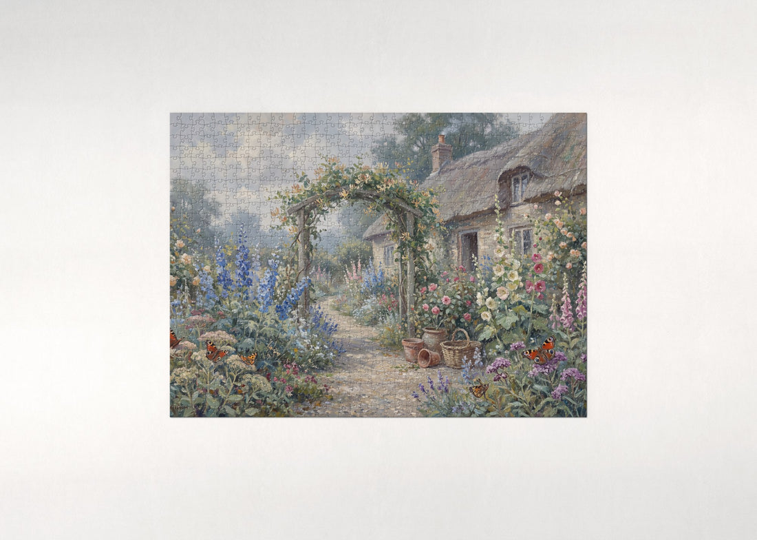Cottage Butterfly Garden Path jigsaw puzzle - gift box