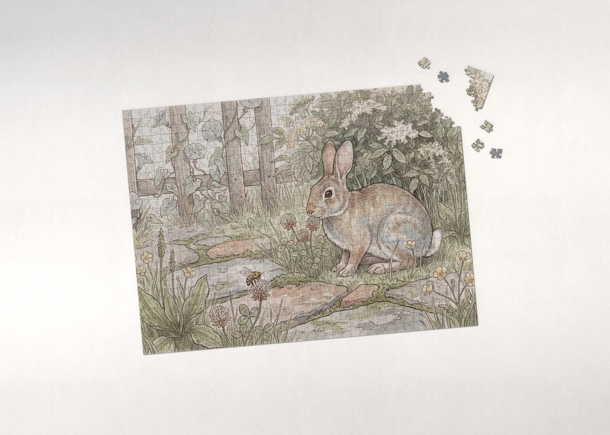 Cottontail Rabbit in the Clover jigsaw puzzle - puzzle with loose pieces