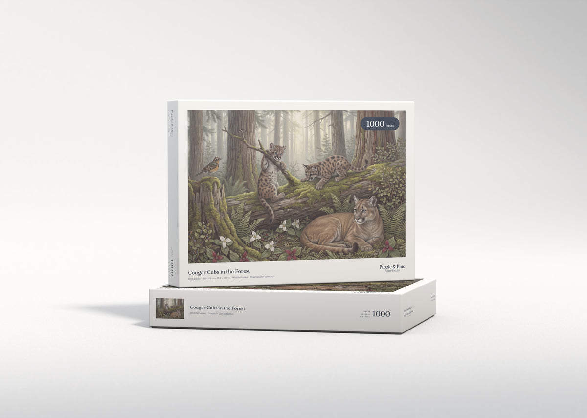 Cougar Cubs in the Forest jigsaw puzzle - gift box