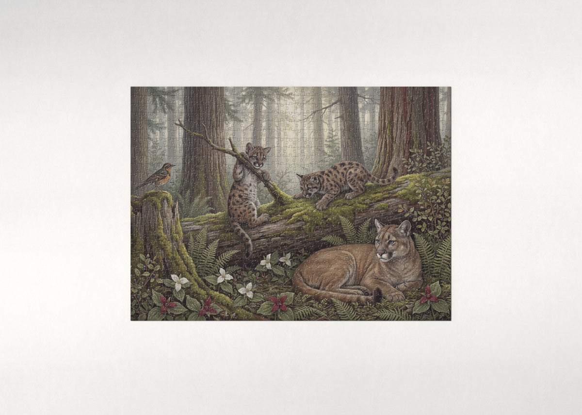 Cougar Cubs in the Forest jigsaw puzzle - flat puzzle