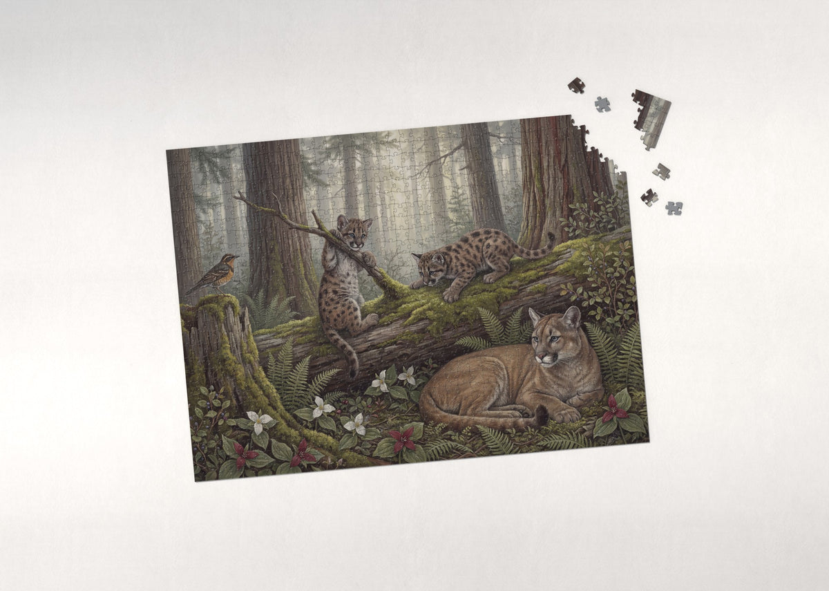Cougar Cubs in the Forest jigsaw puzzle - puzzle with loose pieces
