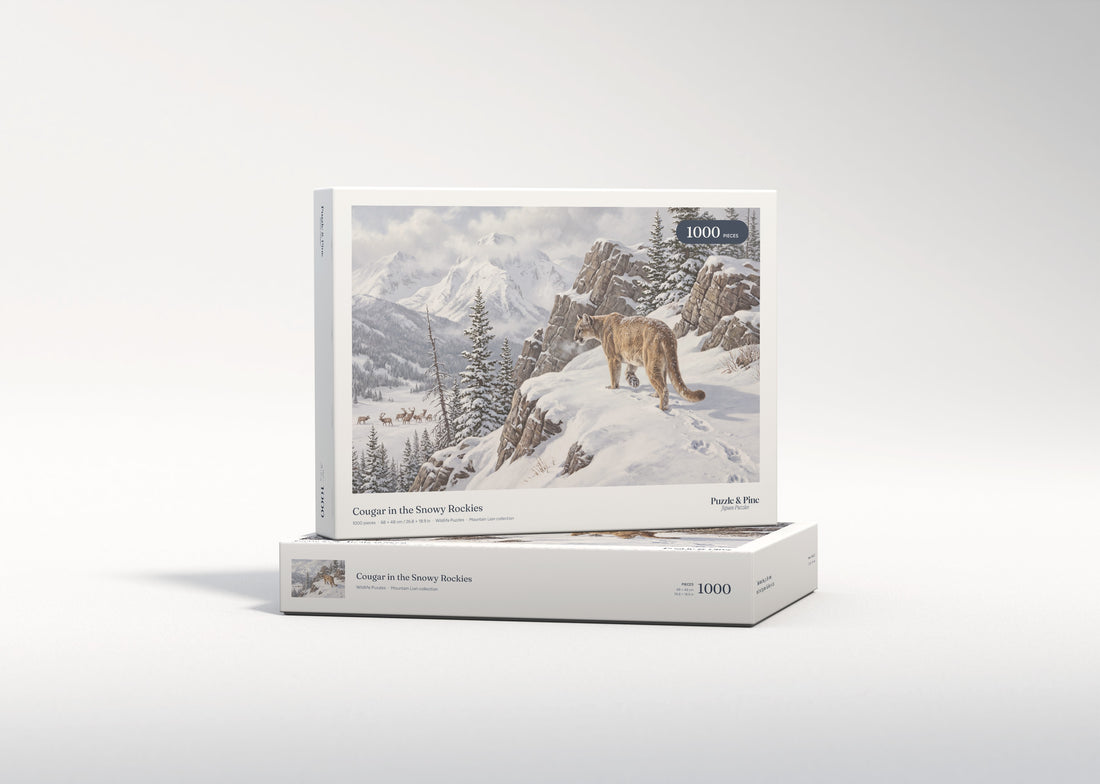 Cougar in the Snowy Rockies jigsaw puzzle - gift box