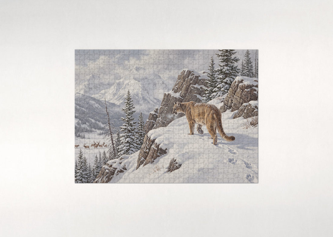 Cougar in the Snowy Rockies jigsaw puzzle - gift box