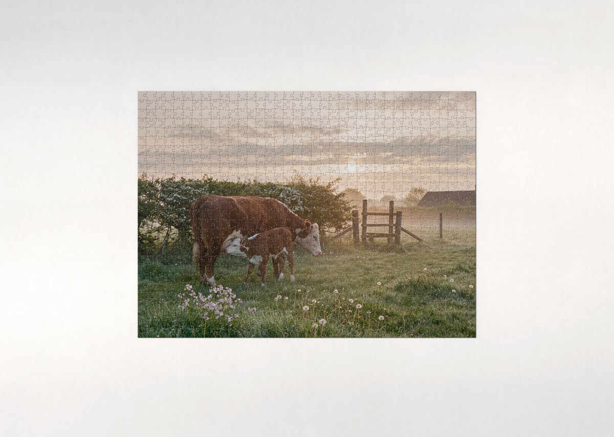Cow and Calf in the Morning Mist jigsaw puzzle - flat puzzle