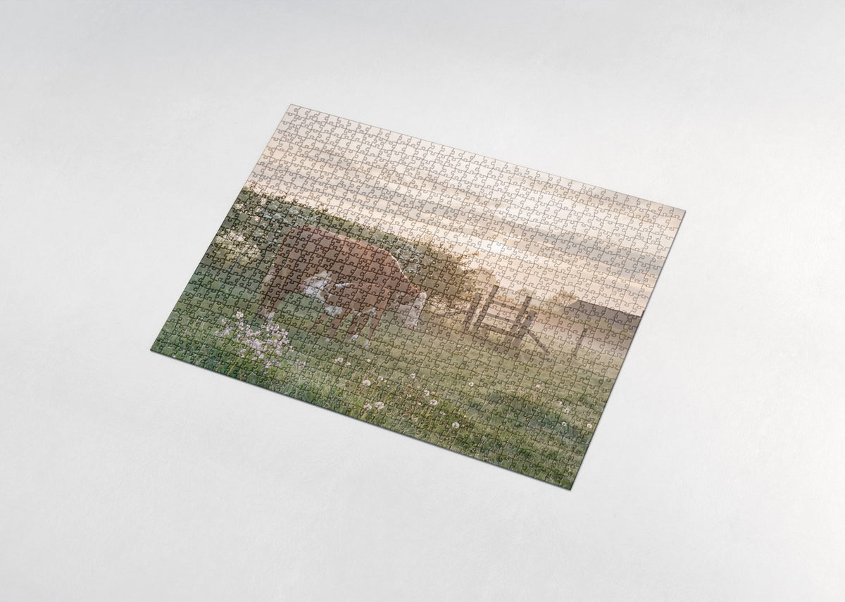 Cow and Calf in the Morning Mist jigsaw puzzle - assembled puzzle