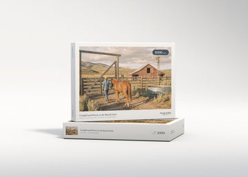 Cowgirl and Horse at the Ranch Gate jigsaw puzzle - gift box
