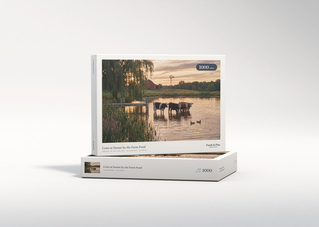 Cows at Sunset by the Farm Pond jigsaw puzzle - gift box