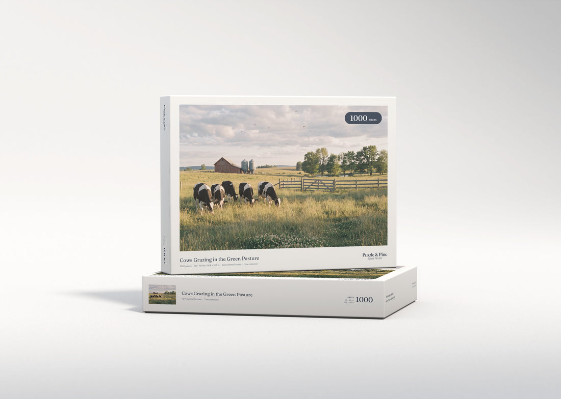 Cows Grazing in the Green Pasture jigsaw puzzle - gift box