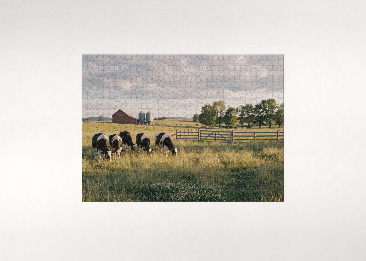 Cows Grazing in the Green Pasture jigsaw puzzle - flat puzzle