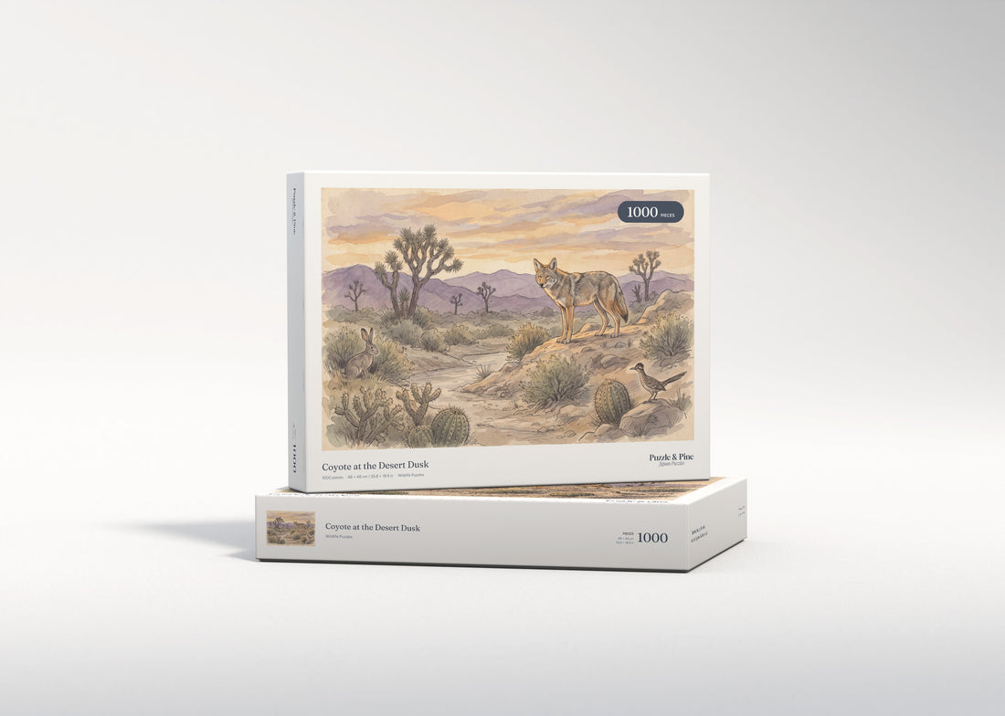 Coyote at the Desert Dusk jigsaw puzzle - gift box
