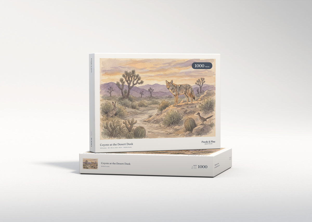 Coyote at the Desert Dusk jigsaw puzzle - gift box