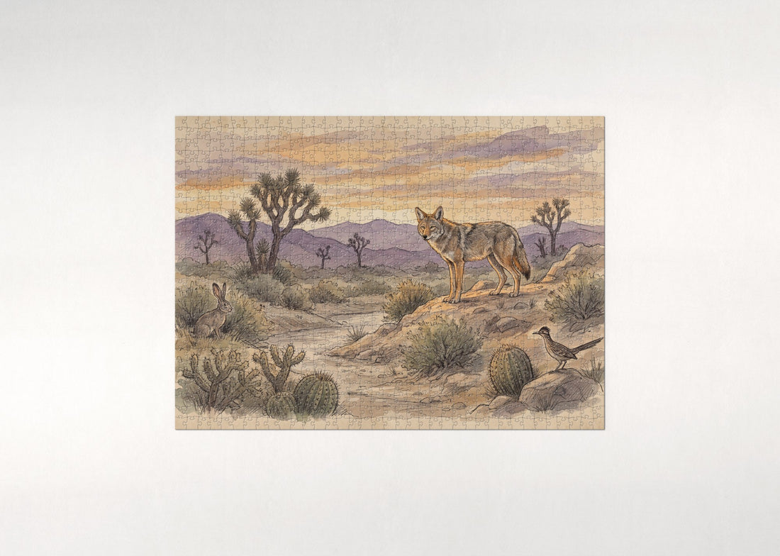 Coyote at the Desert Dusk jigsaw puzzle - gift box