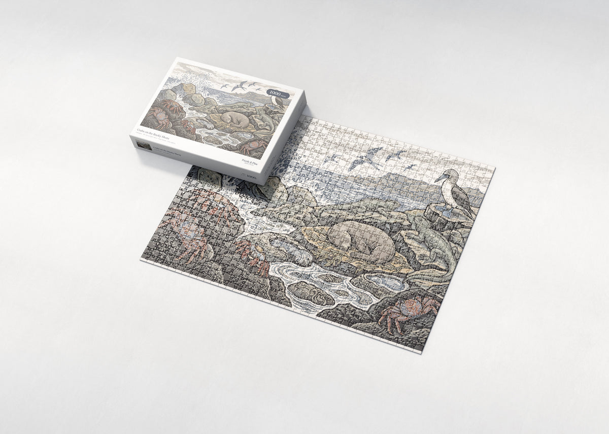 Crabs on the Rocky Shore jigsaw puzzle - box and puzzle