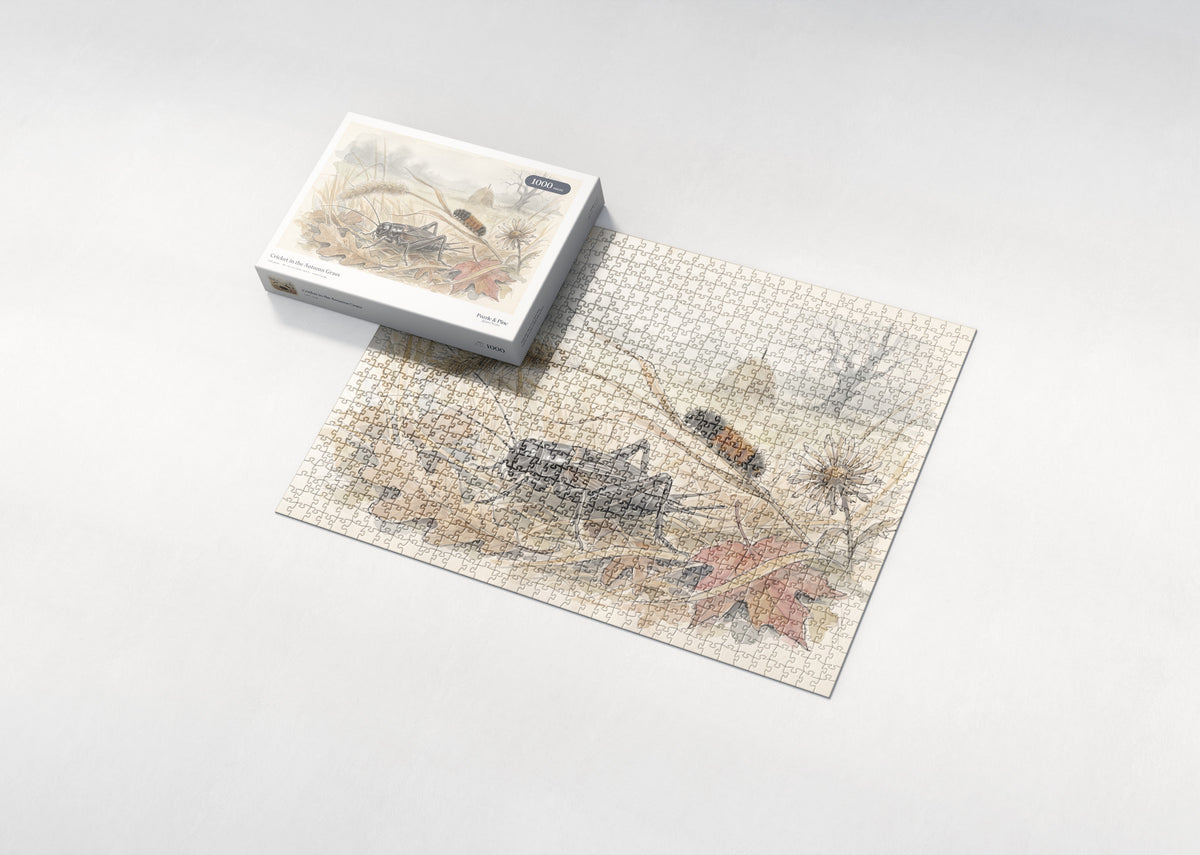 Cricket in the Autumn Grass jigsaw puzzle - box and puzzle