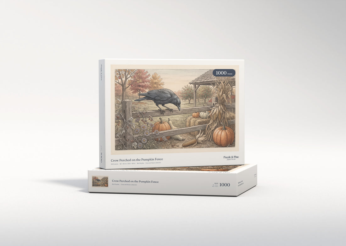 Crow Perched on the Pumpkin Fence jigsaw puzzle - gift box