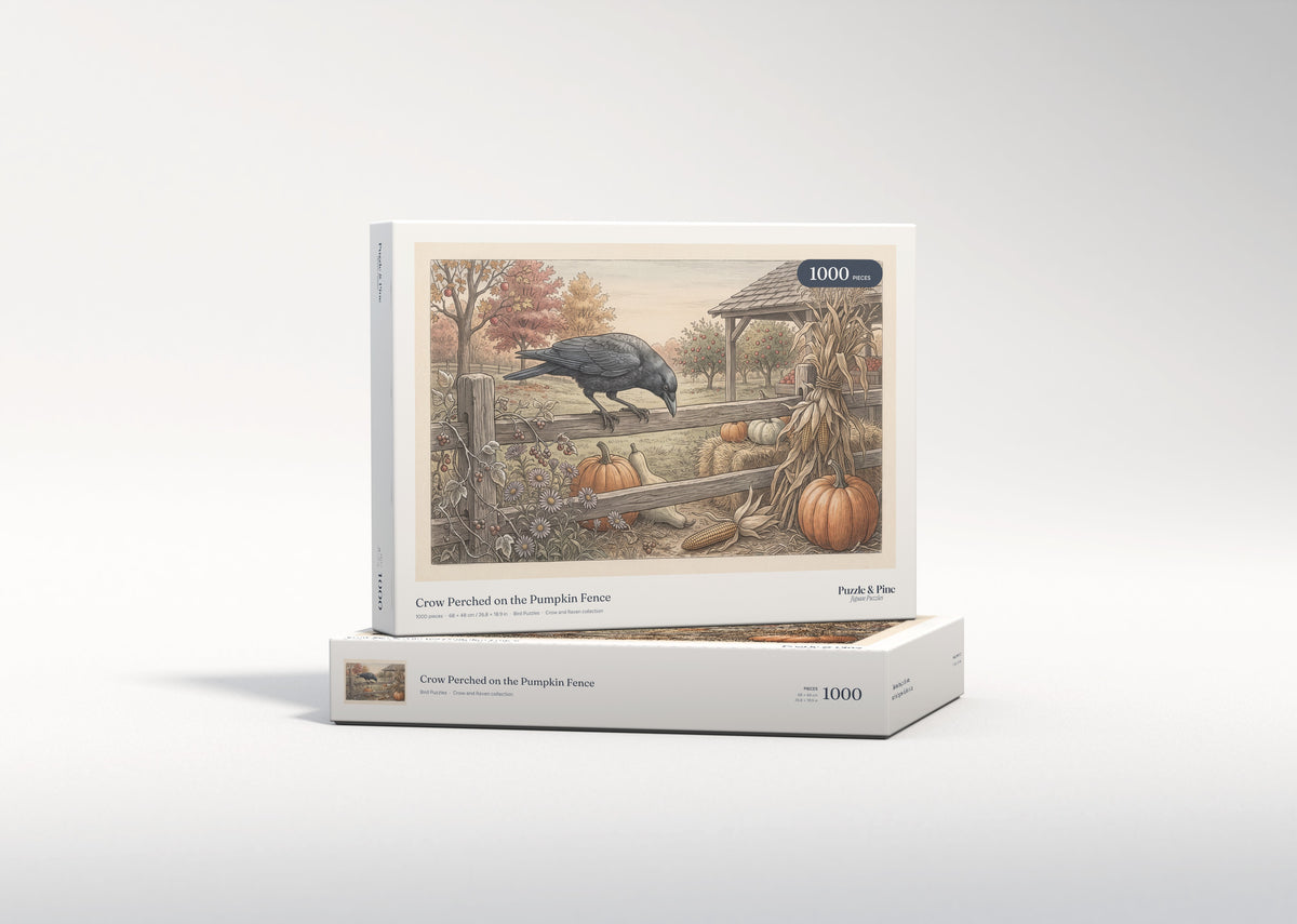 Crow Perched on the Pumpkin Fence jigsaw puzzle - gift box