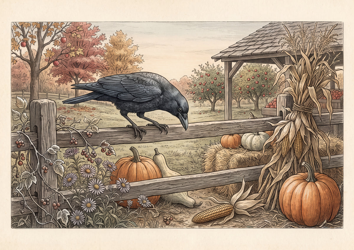 Crow Perched on the Pumpkin Fence jigsaw puzzle