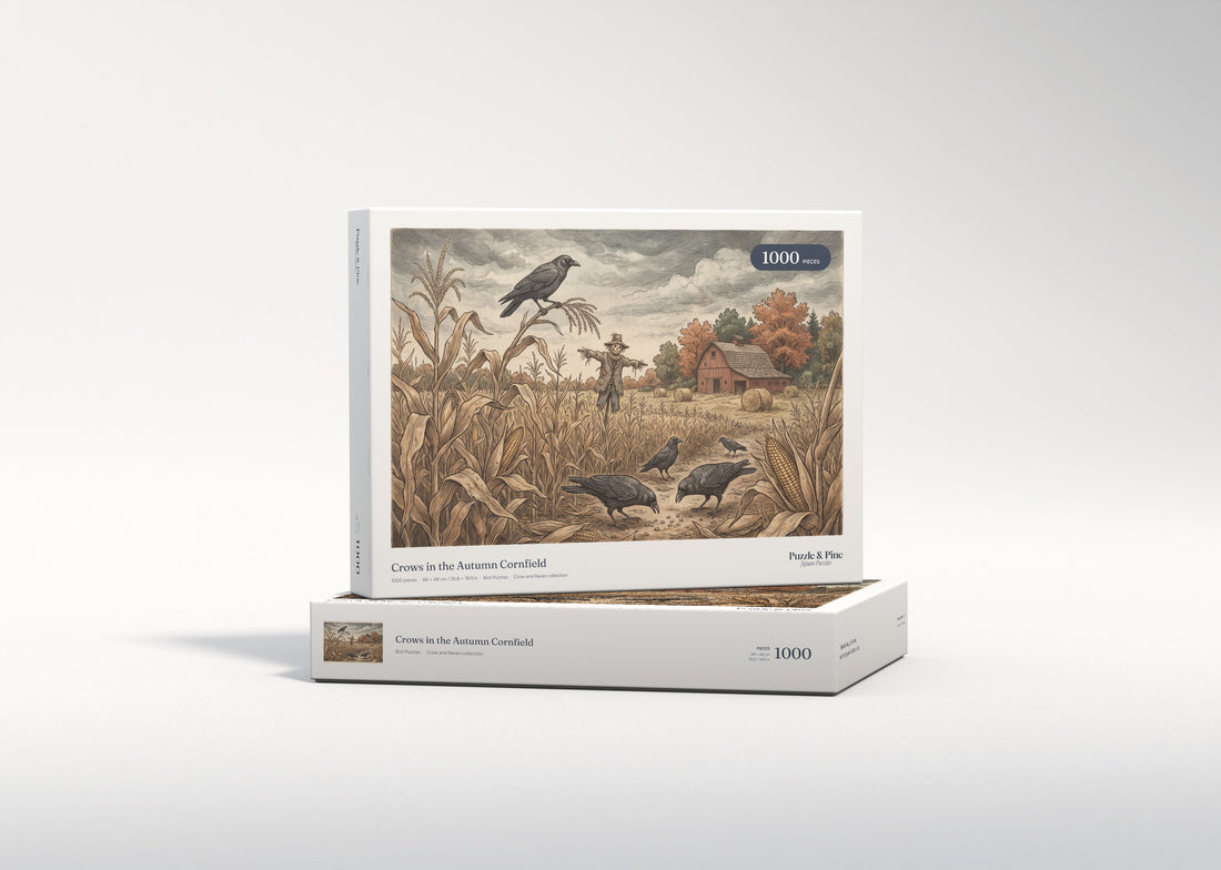 Crows in the Autumn Cornfield jigsaw puzzle - gift box