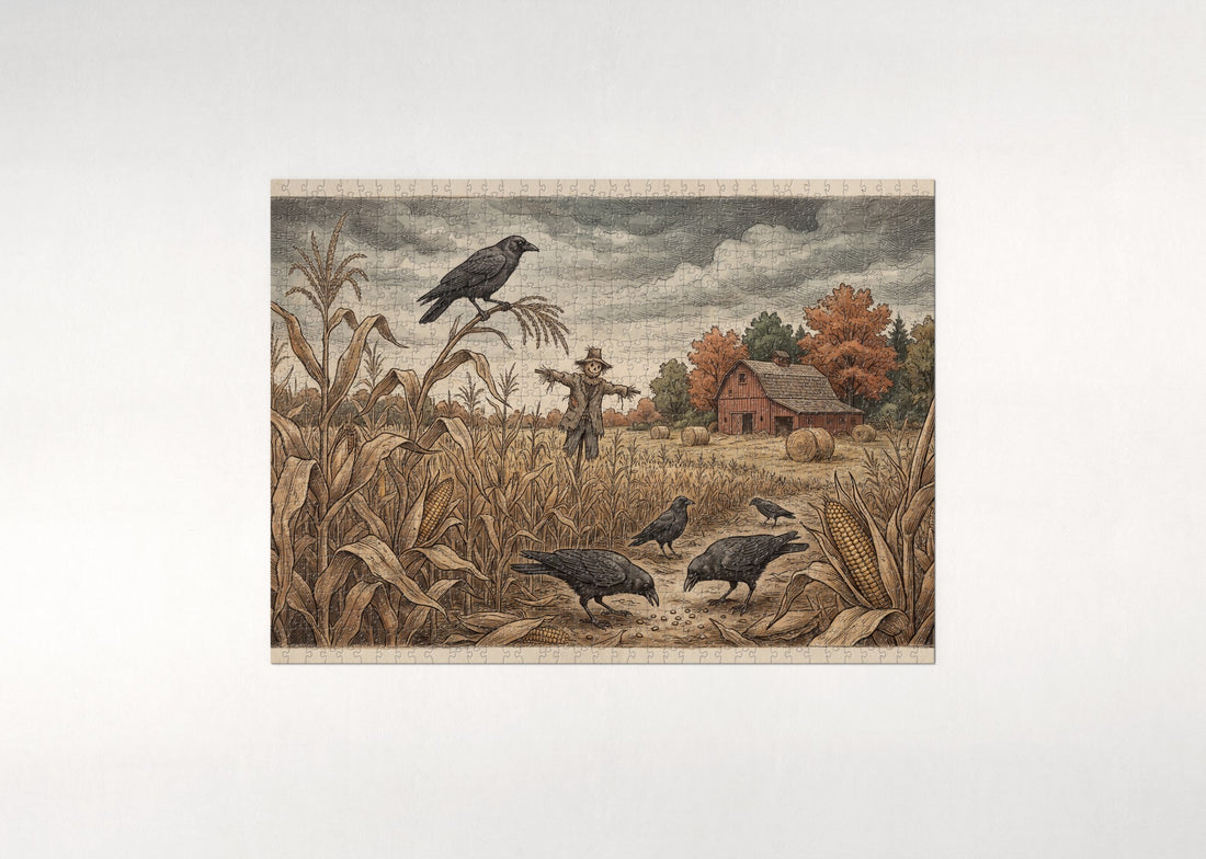 Crows in the Autumn Cornfield jigsaw puzzle - gift box