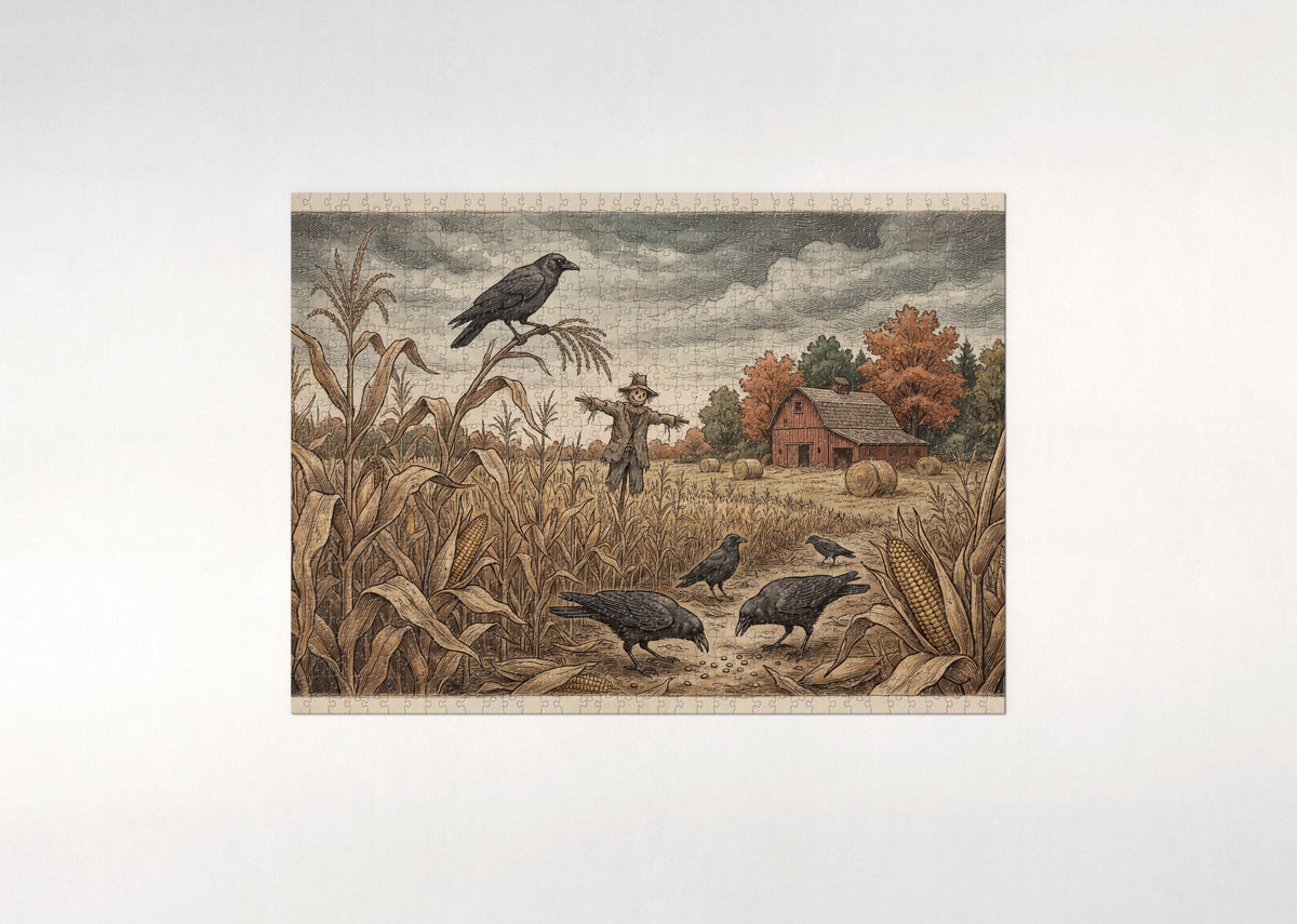 Crows in the Autumn Cornfield jigsaw puzzle - flat puzzle