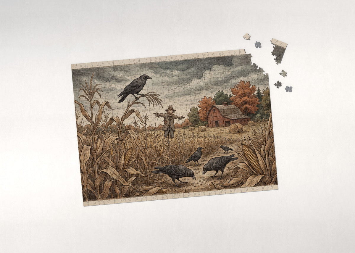 Crows in the Autumn Cornfield jigsaw puzzle - puzzle with loose pieces