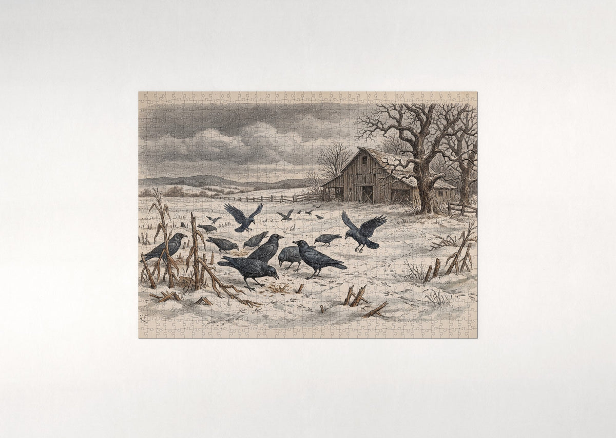 Crows in the Winter Field jigsaw puzzle - flat puzzle