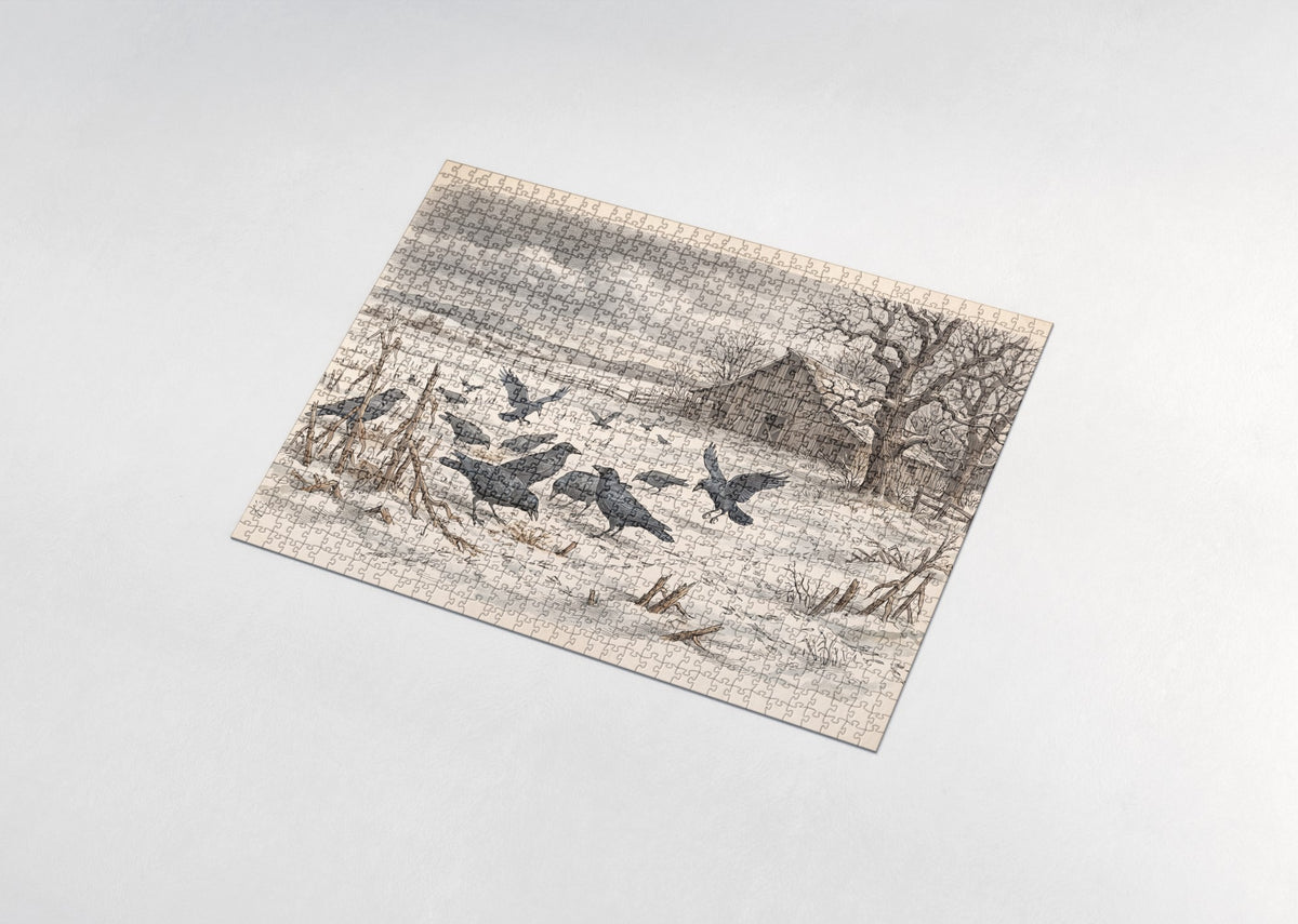 Crows in the Winter Field jigsaw puzzle - assembled puzzle