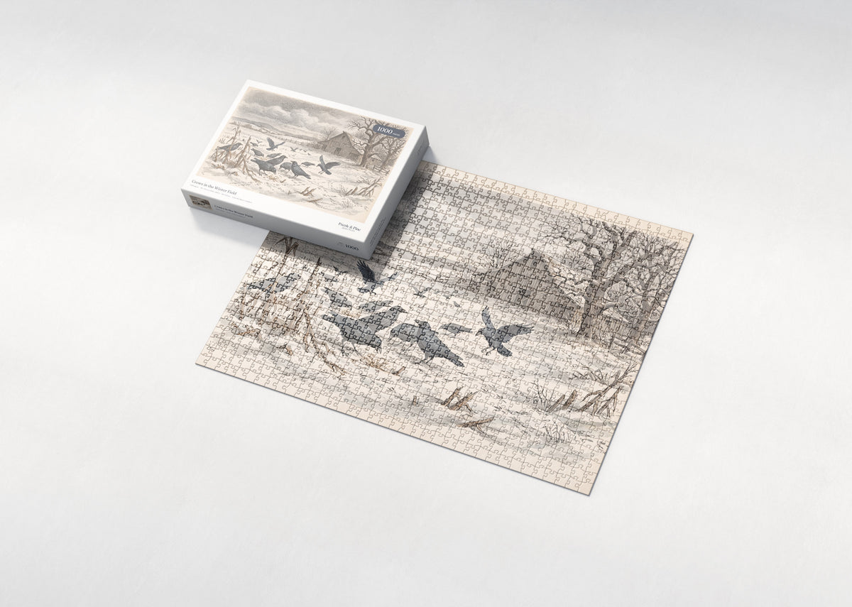 Crows in the Winter Field jigsaw puzzle - box and puzzle
