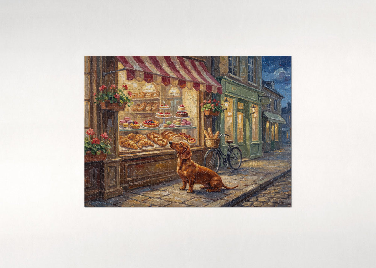 Dachshund at the Bakery Window jigsaw puzzle - flat puzzle