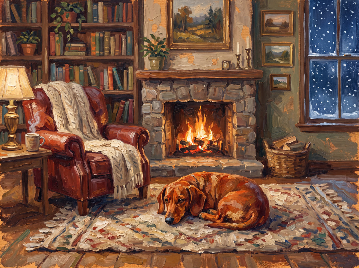 Dachshund by the Fireside Reading Nook jigsaw puzzle