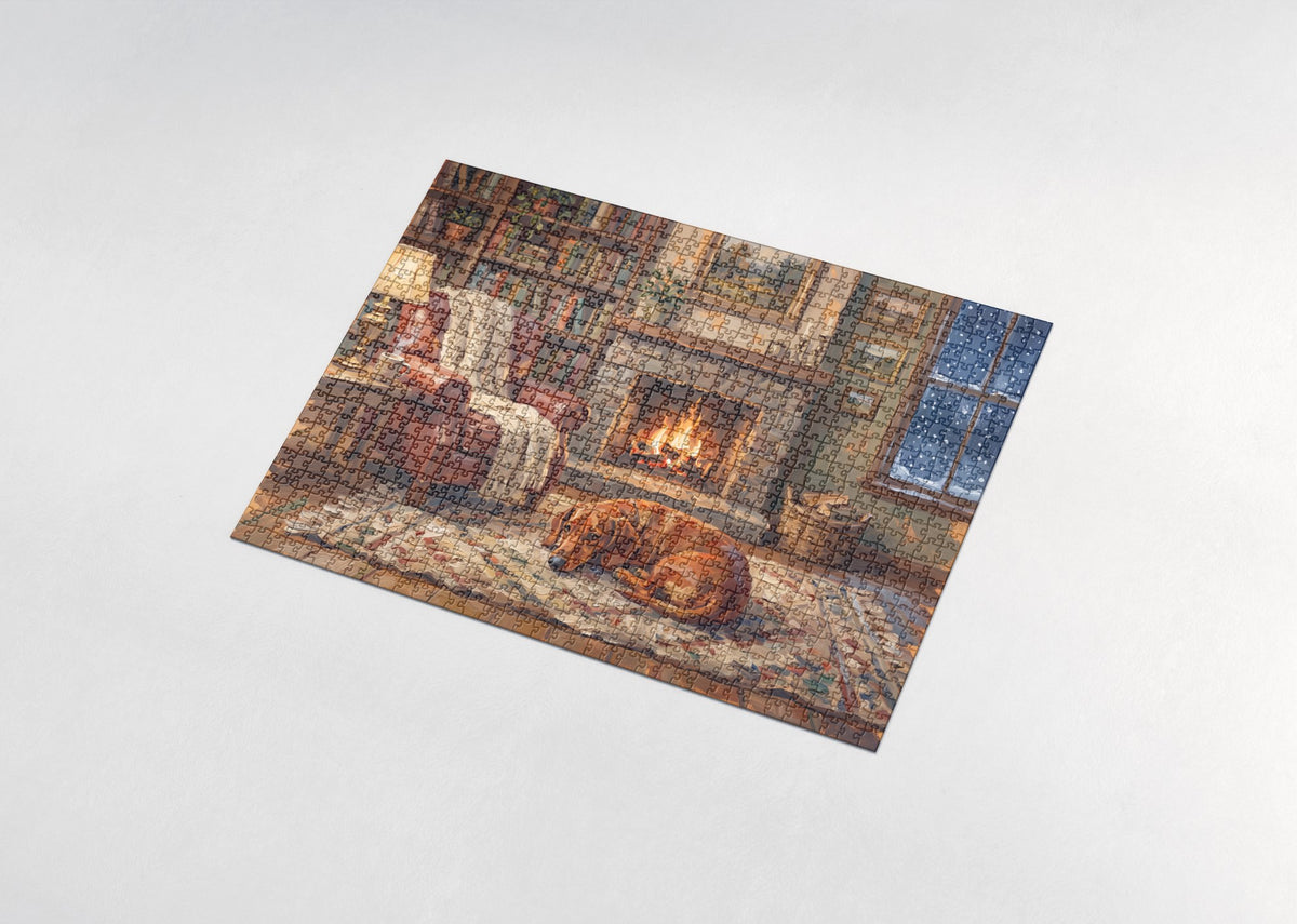 Dachshund by the Fireside Reading Nook jigsaw puzzle - assembled puzzle