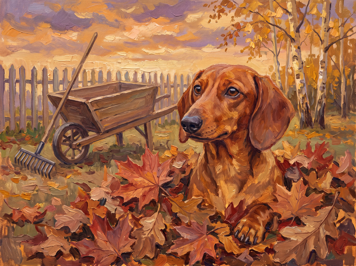 Dachshund in the Autumn Leaf Pile jigsaw puzzle