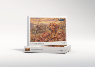 Dachshund in the Autumn Leaf Pile jigsaw puzzle - gift box