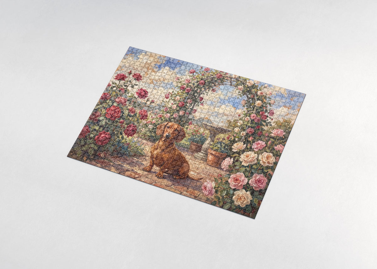 Dachshund in the Rose Garden jigsaw puzzle - assembled puzzle