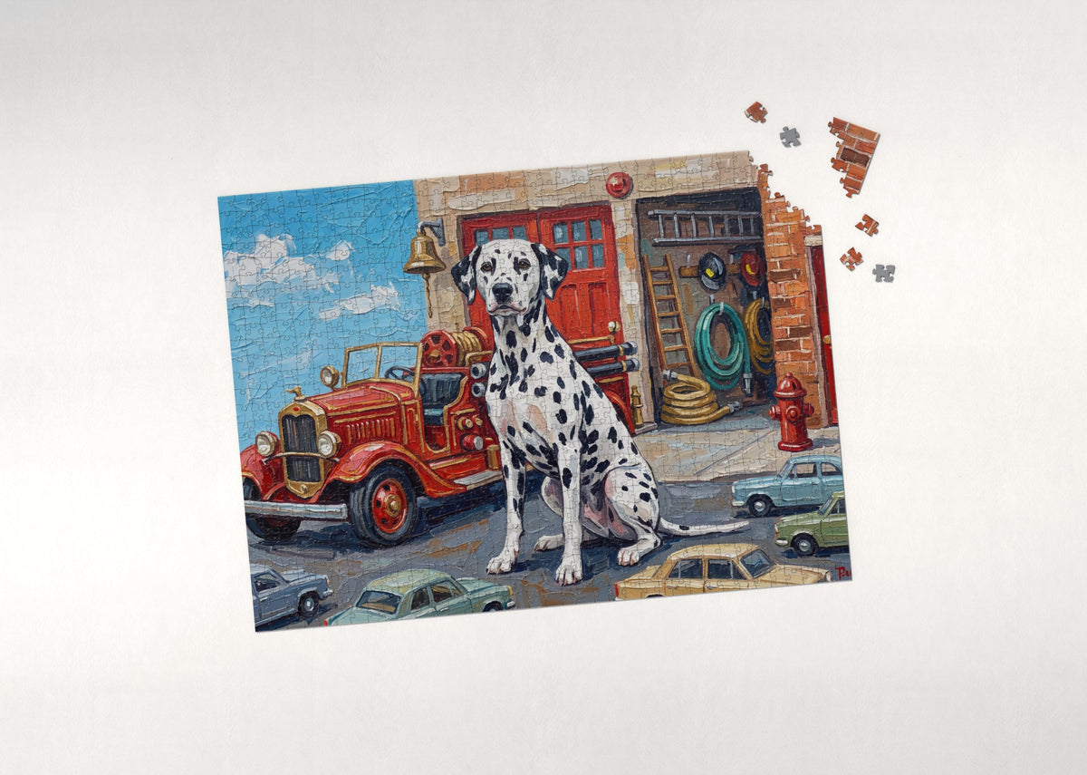 Dalmatian at the Vintage Firehouse jigsaw puzzle - puzzle with loose pieces