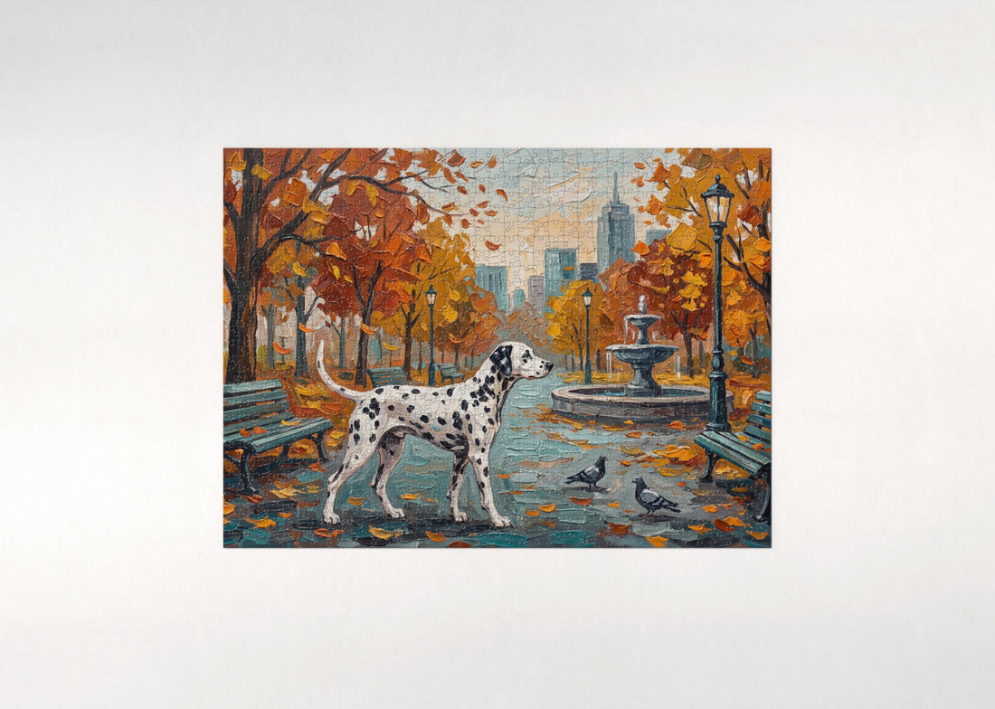 Dalmatian in the Autumn City Park jigsaw puzzle - gift box