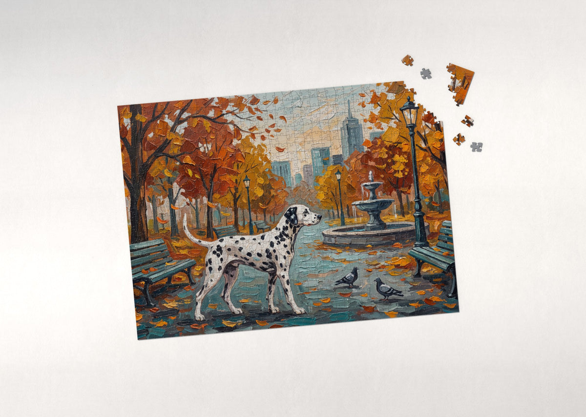 Dalmatian in the Autumn City Park jigsaw puzzle - puzzle with loose pieces