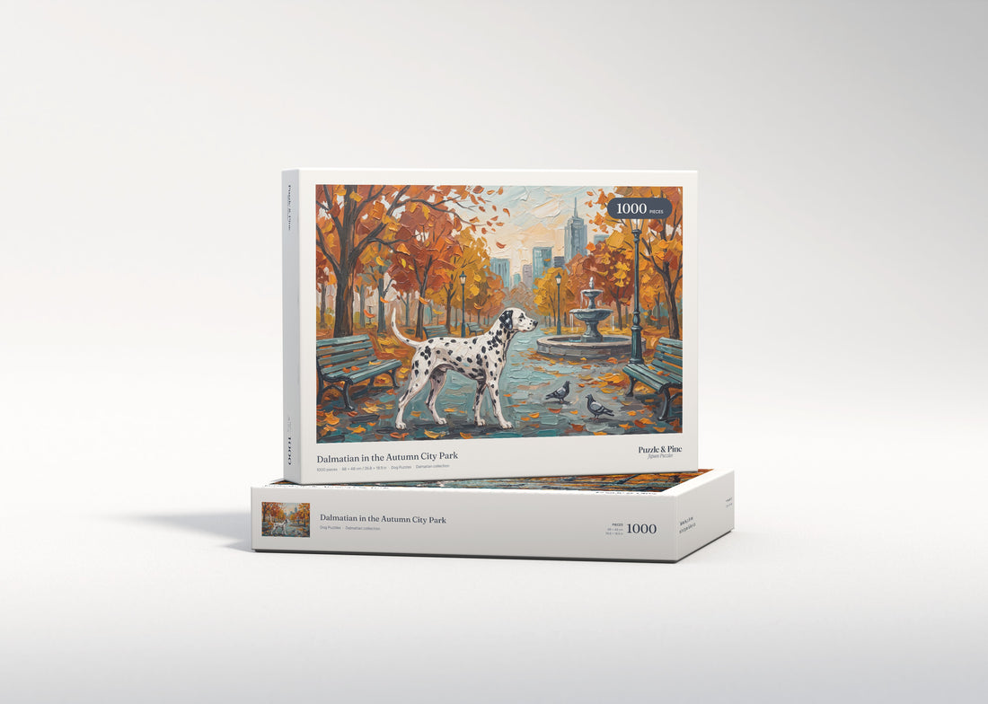 Dalmatian in the Autumn City Park jigsaw puzzle - gift box